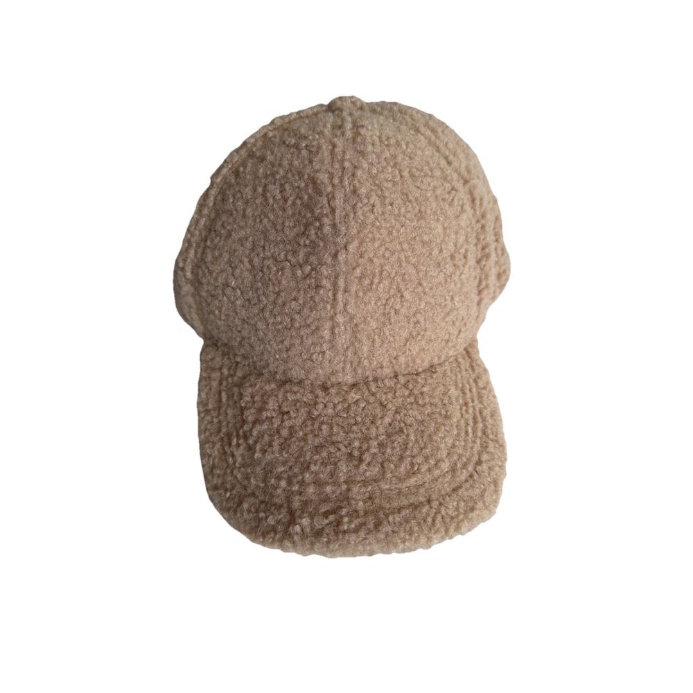 Womens Teddy Sherpa Fleece Baseball Cap - Tan Camel Fuzzy Winter Hat Adjustable